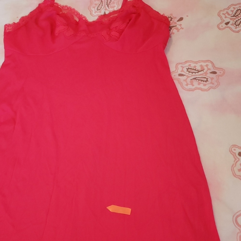 NWOT Vintage Sexy Hot Red Slip. Lace Nylon Chemise - Picture 9 of 10